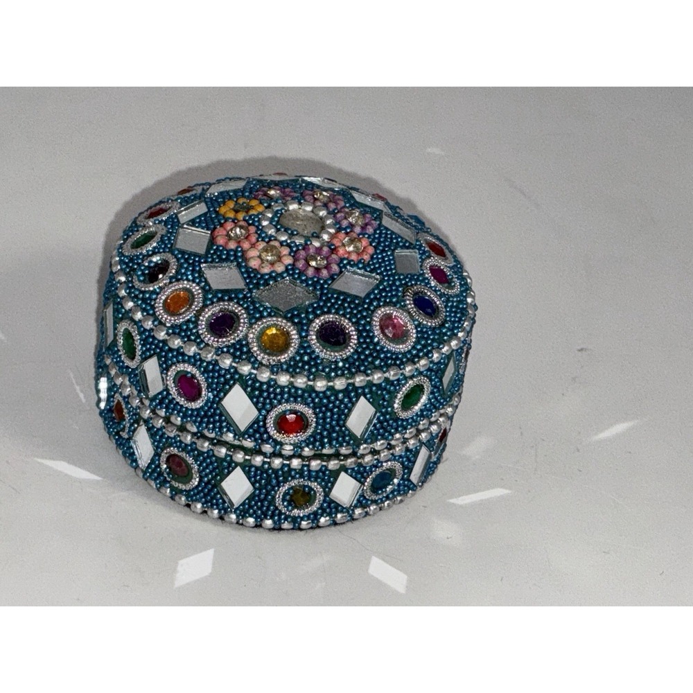 Set Of 2 Nesting Beaded And Mirrored Trinket Gift Box India 2.25‎ In